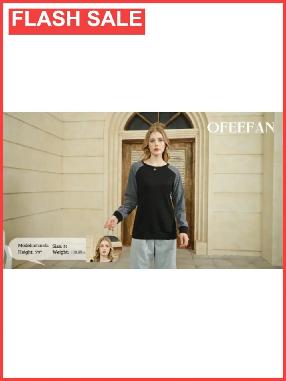 Oversized Color Block Sweatshirt Crewneck Long Sleeve Side Slit Pullover
